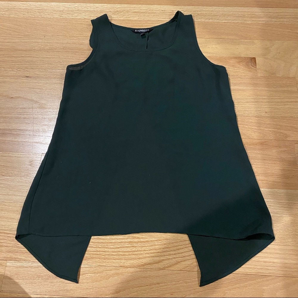 Express XS hunter green semi sheer sleeveless blouse with split open back